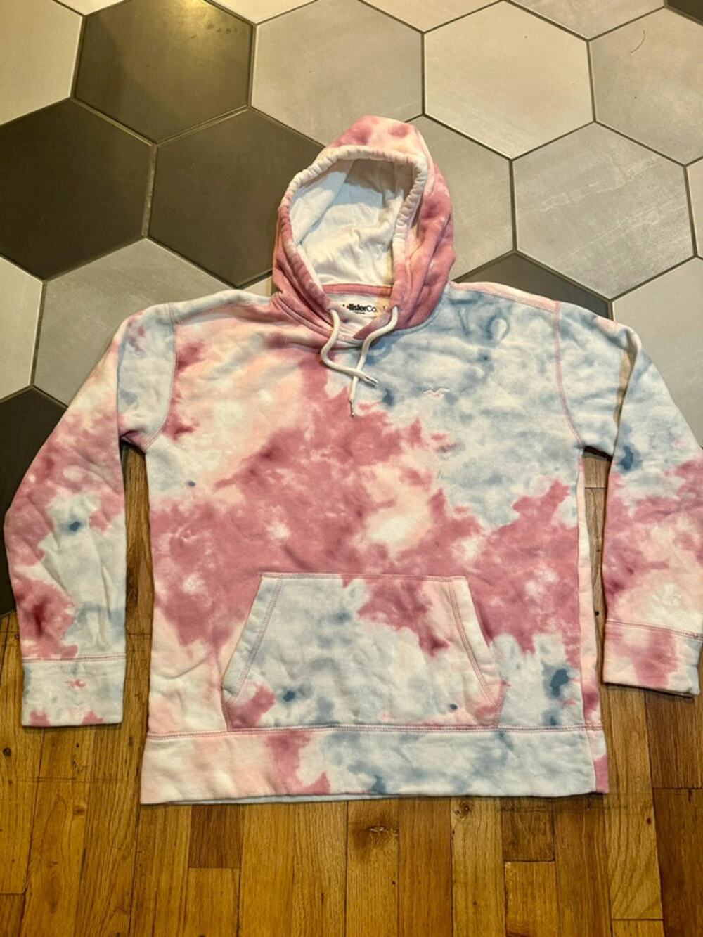 Hollister CO Pink Blue Tie Dye Hoodie Sweatshirt Rainbow Tag Small EUC